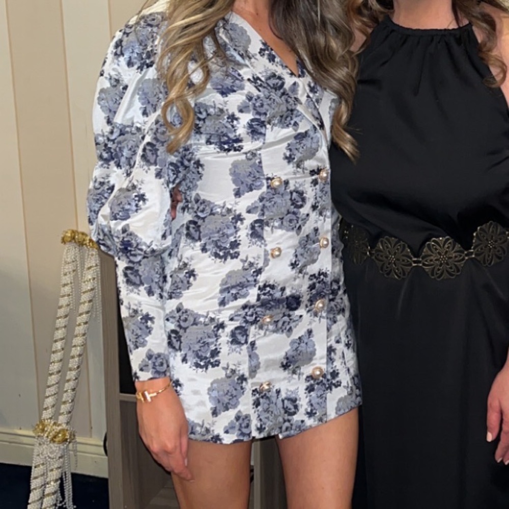 Blue & white floral cocktail dress